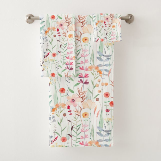 Pastel Flower Garden Pattern Bath Towel Set (Insitu)