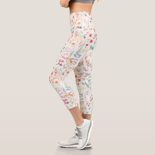 Pastel Flower Garden Pattern Capri Leggings