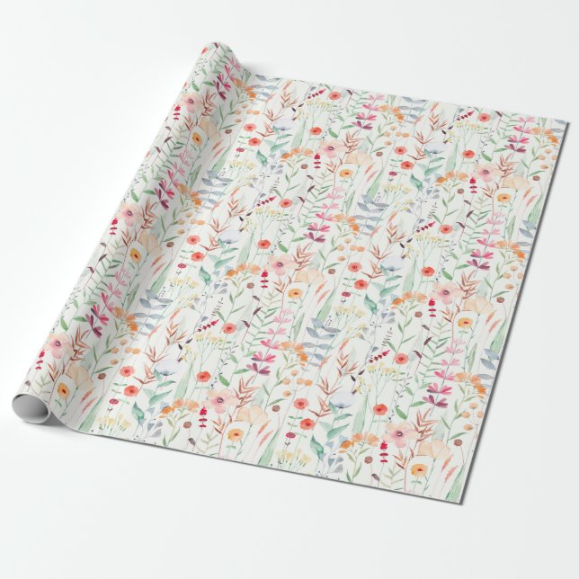Pastel Flower Garden Pattern Wrapping Paper (Unrolled)