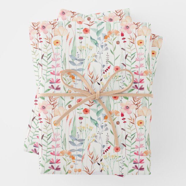 Pastel Flower Garden Pattern Wrapping Paper Sheet (In situ)