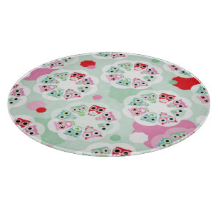 pastel flower owl background pattern cutting board