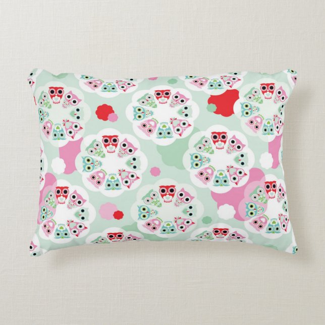 pastel flower owl background pattern decorative pillow (Front)