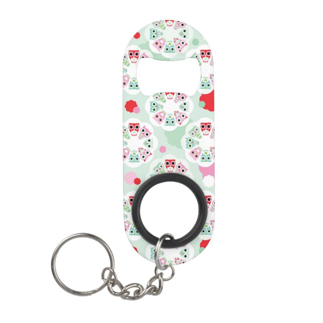 pastel flower owl background pattern mini bottle opener (Front)
