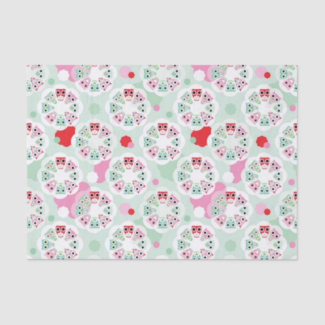 pastel flower owl background pattern tissue paper (Front)