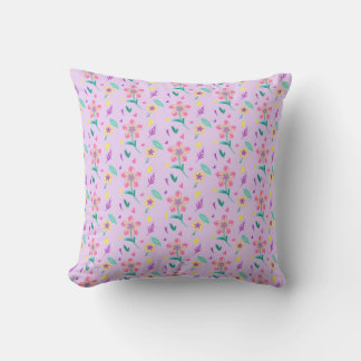 Pastel Flower Pattern – Cute Watercolor Floral Des Throw Pillow