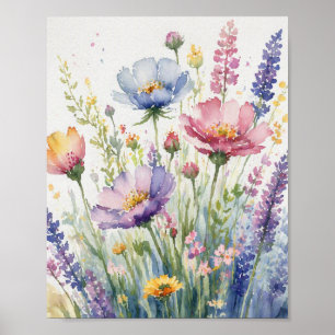 Pastel Flower Watercolor Botanical Wall Art Poster