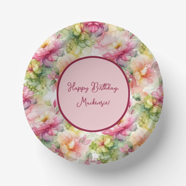 Pastel Flowers Alcohol Ink Illustration Customize Paper Plate (Front)
