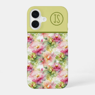 Pastel Flowers Alcohol Ink Illustration Monogram iPhone 16 Case