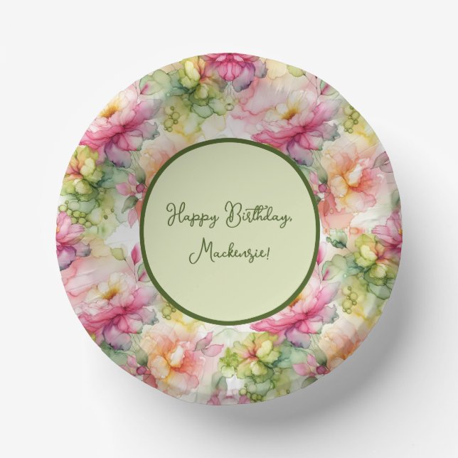 Pastel Flowers Alcohol Ink Illustration  Paper Plate (Front)