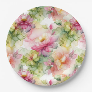 Pastel Flowers Alcohol Ink Illustration  Paper Plate