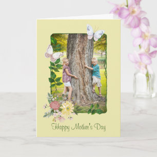 Pastel Flowers and Butterflies Photo Mother Day Card