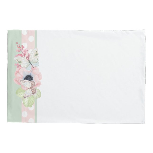 Pastel Flowers and Butterlies Pillow Case (Back)