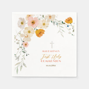 Pastel flowers and greenery First Holy Communion  Napkin