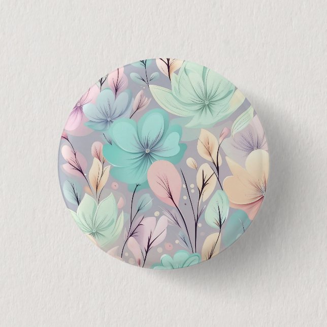 Pastel Flowers and Leaves on Purple Background 1 Inch Round Button (Front)