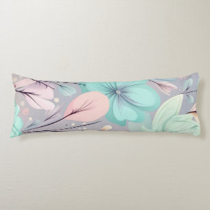 Pastel Flowers and Leaves on Purple Background Body Pillow