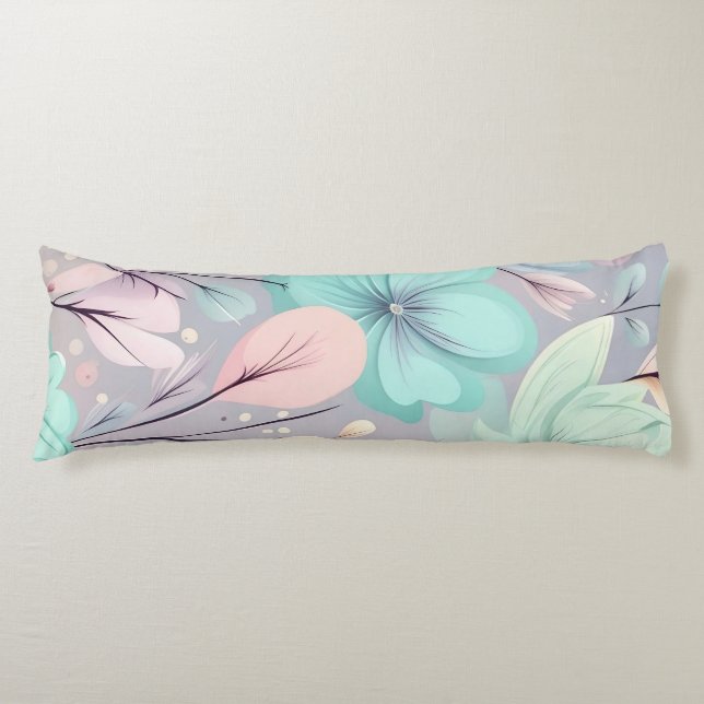 Pastel Flowers and Leaves on Purple Background Body Pillow (Front)