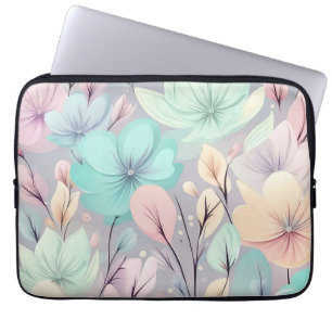 Pastel Flowers and Leaves on Purple Background Laptop Sleeve