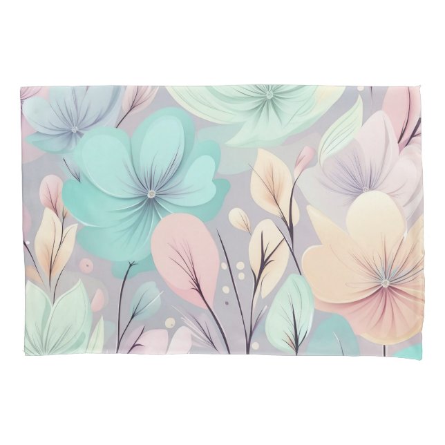 Pastel Flowers and Leaves on Purple Background Pillowcase (Front)