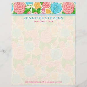 Pastel Flowers and Roses In Pink Blue And Beige Letterhead