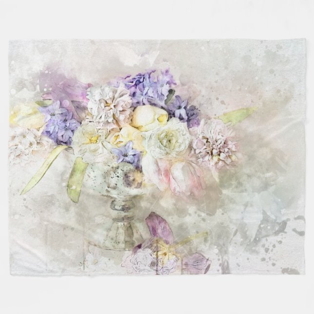 *~* Pastel Flowers AR26 Classic Modern Romantic Fleece Blanket (Front (Horizontal))