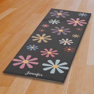 Pastel Flowers Black Yoga Mat