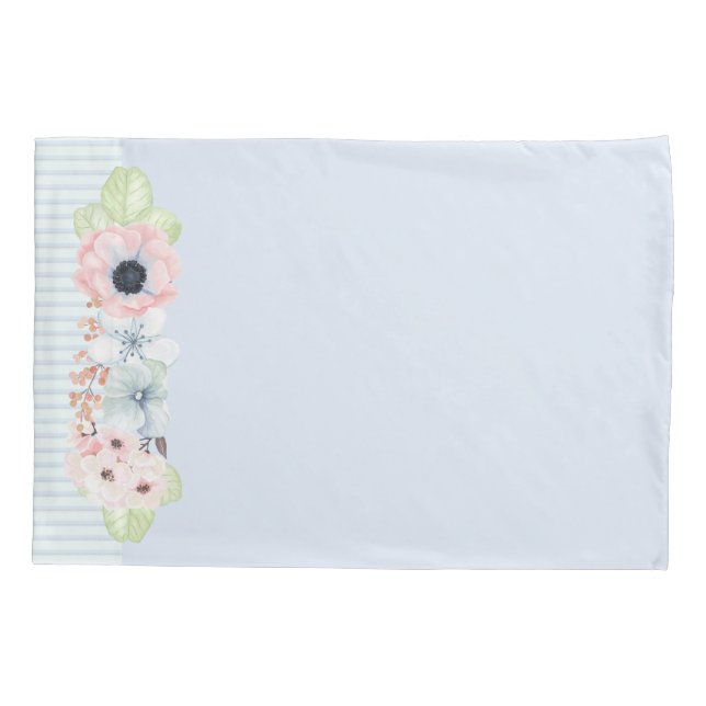 Pastel Flowers Blue Pillow Case (Back)
