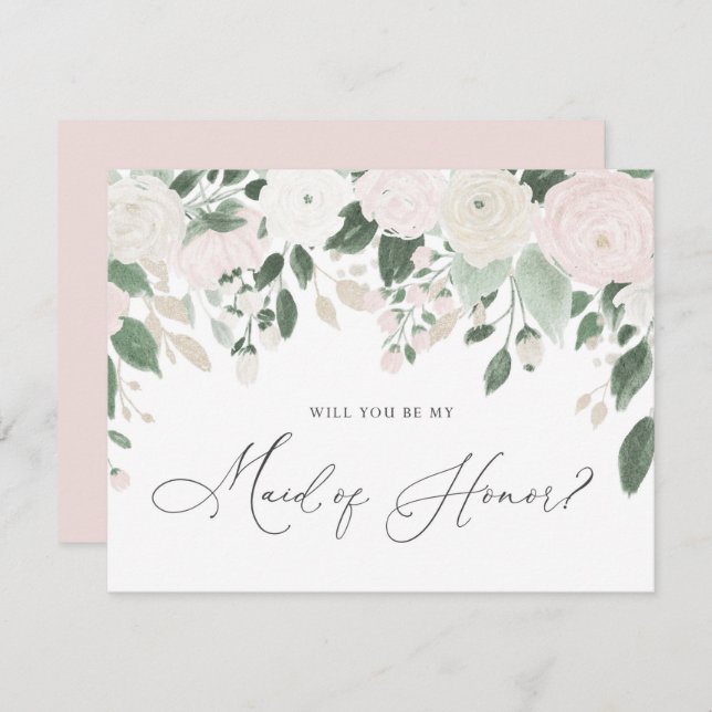 Pastel Flowers Glitter Maid of Honour Proposal Invitation (Front/Back)