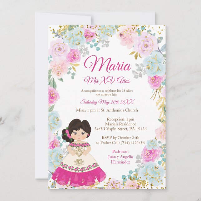 Pastel Flowers Mis XV Anos Birthday  Invitation (Front)