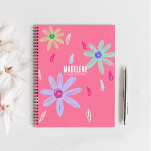 Pastel Flowers   Name Monogram   Pink Recipe Notebook