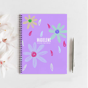 Pastel Flowers Name Monogram Purple Recipe Notebook