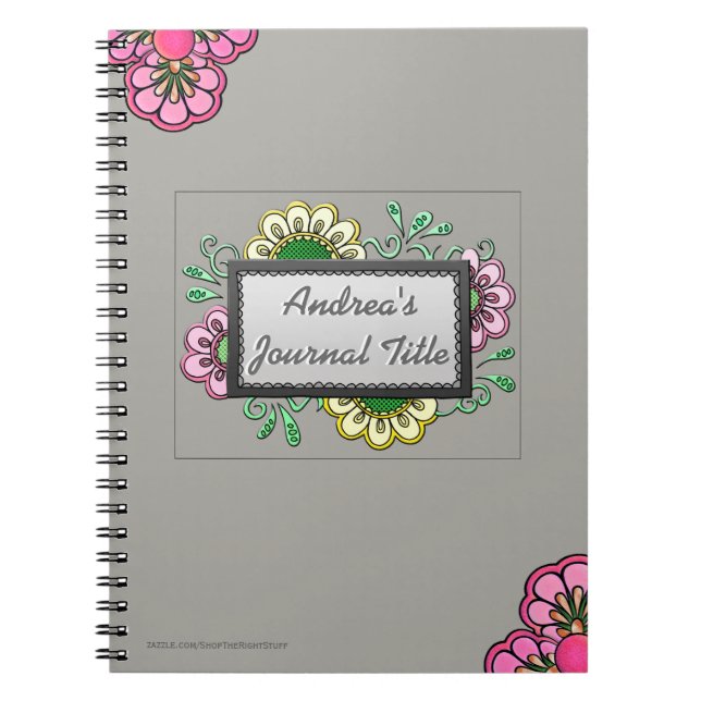 Pastel Flowers on Soft Warm Grey  (Personalized) Notebook (Front)