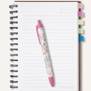 Pastel Flowers on the light pink background  Black Ink Pen