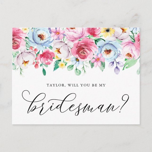 Pastel Flowers Serez-Vous Ma Carte Bridesman (Devant)