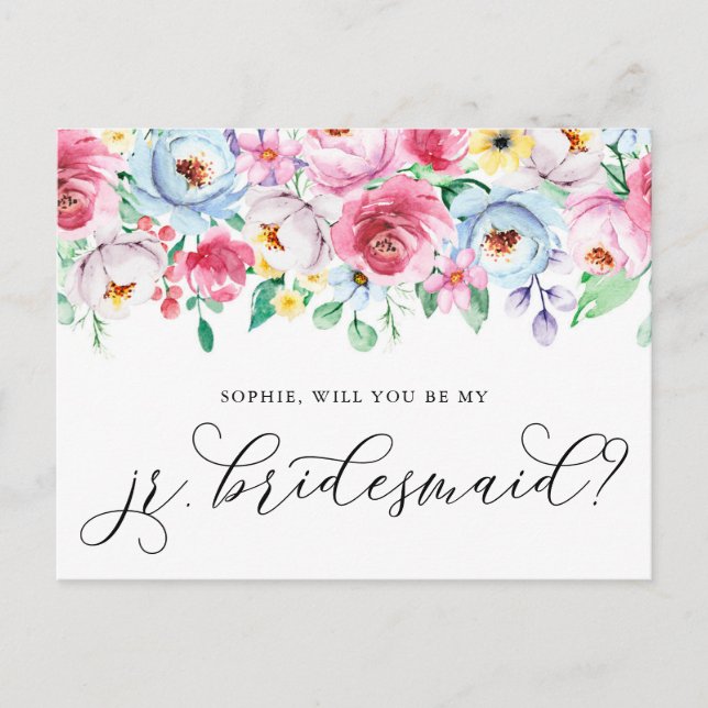 Pastel Flowers Serez-Vous Ma Carte Jr Bridesmaid (Devant)