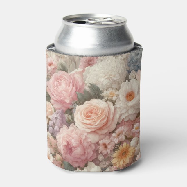 Pastel Flowers Shabby Chic Rose Floral  Can Cooler (Can Front)
