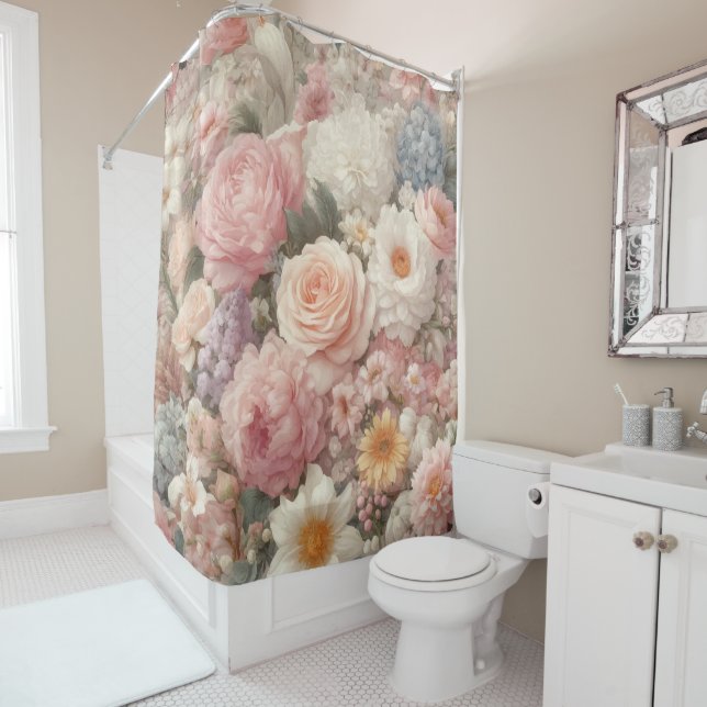 Pastel Flowers Shabby Chic Rose Floral Pattern (In Situ)