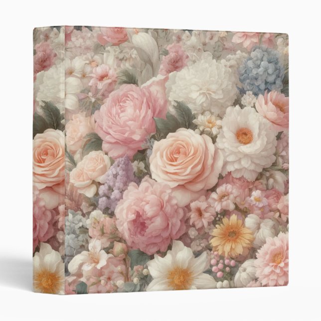Pastel Flowers Shabby Chic Rose Floral Pattern Binder (Front/Spine)