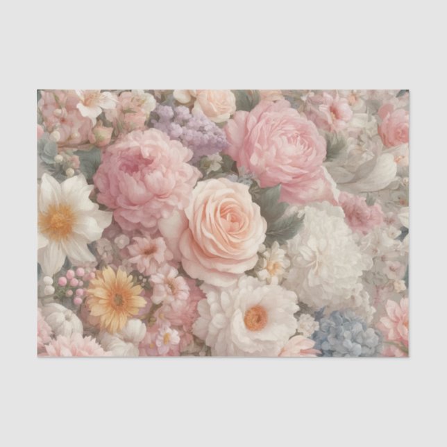 Pastel Flowers Shabby Chic Rose Floral Wedding Tissue Paper (Front)