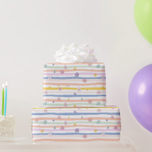 Pastel Flowers Stripes Bridal Baby Shower Girls Wrapping Paper