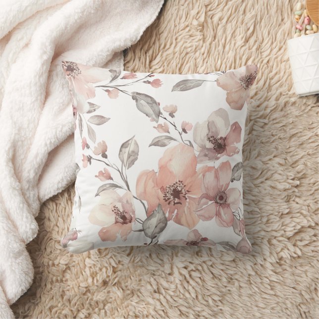 Pastel Flowers Throw Pillow (Blanket)