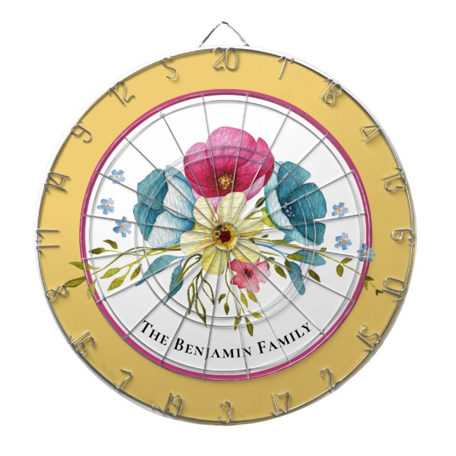 Pastel Flowers Watercolor Family Personalize Dartboard (Front)