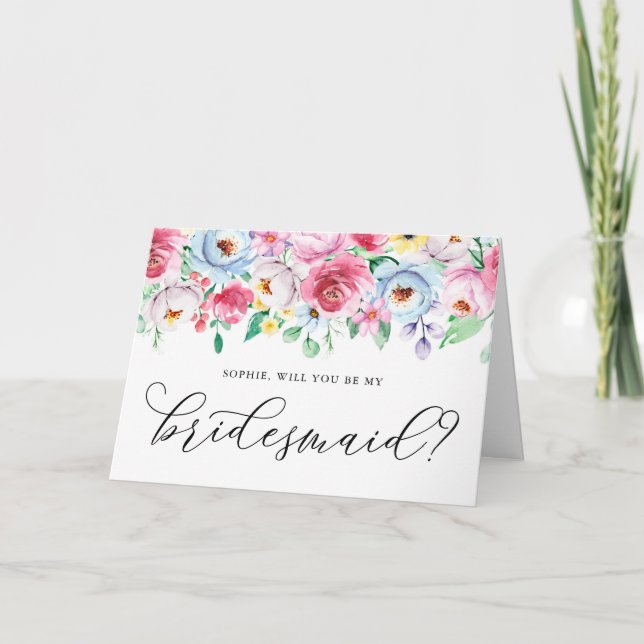 Pastel Flowers Will You Be My Bridesmaid Card (Front)