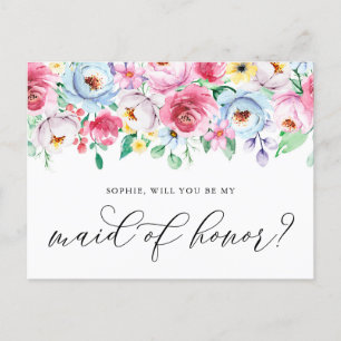Pastel Flowers Will You Be My Maid of Honour Card