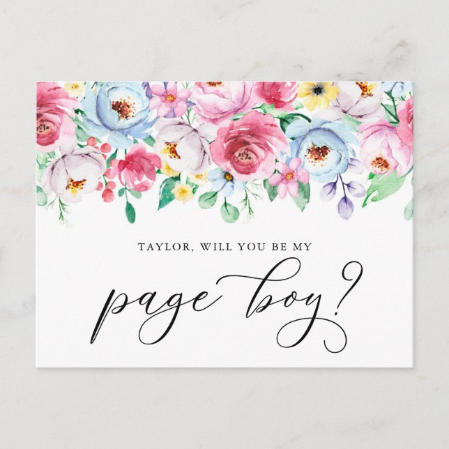Pastel Flowers Will You Be My  Page Boy Card (Front)