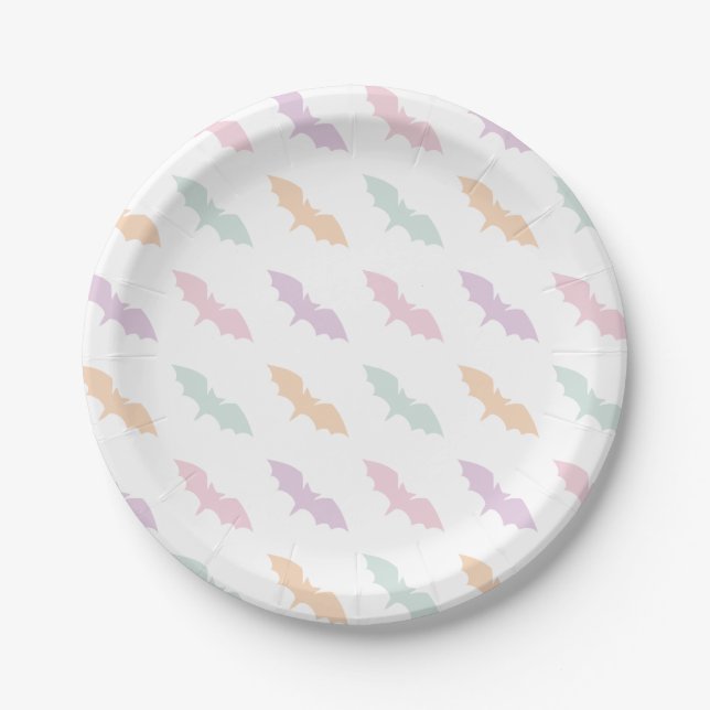 Pastel Flying Bats Halloween Birthday Decor Paper Plate (Front)