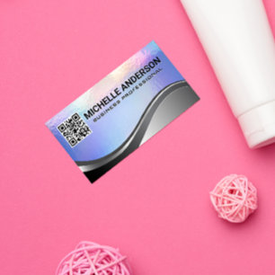 Pastel Foil Texture   Metallic   QR Code Business Card