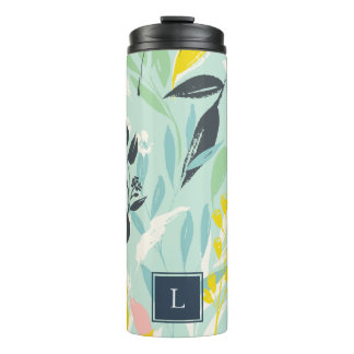 Pastel Foliage Pattern Monogram Thermal Tumbler