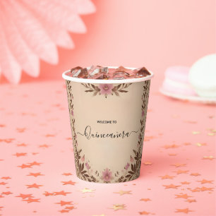 Pastel Font Dusty Glam Rose Gold Quinceanera Paper Cups