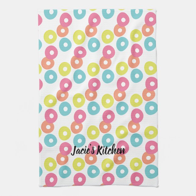 Pastel Foodie Cereal Floatie Loops Modern Kitchen Towel (Vertical)