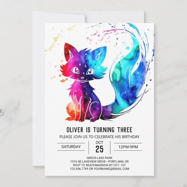 Pastel Forest Fox Digital Boy Birthday Invitation (Front)